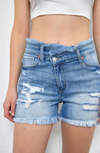 Load image into Gallery viewer, High Rise Crossover Denim Shorts