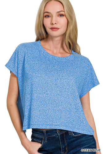 Soft Melange Short Sleeve round Neck Cropped Top