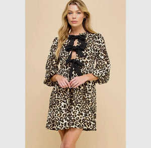 Print Woven Ribbon Tie Short Dress