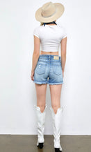 Load image into Gallery viewer, High Rise Crossover Denim Shorts