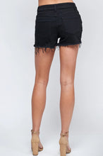 Load image into Gallery viewer, Black - High Rise Distressed Raw Hem Denim Shorts