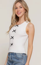 Load image into Gallery viewer, Sleeveless Crew Neck with Front Ribbon Spring Sweater In White &amp; Beige