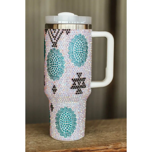 Turquoise Concho Stone Aztec Rhinestone 40oz Tumbler