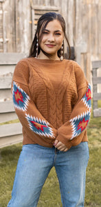 *RESTOCK* Terracotta Horizon Aztec Sleeve Sweater