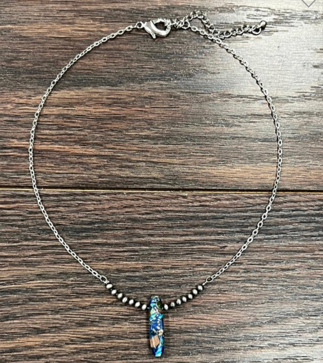 Single Long Gemstone Pendant Necklace