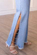 Load image into Gallery viewer, Light Wash Denim With Crystal Chain Detail