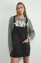 Load image into Gallery viewer, Denim Overall Mini Dress In Denim &amp; Black Denim