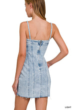 Load image into Gallery viewer, Spaghetti Strap Exposed Seam Light-Wash Dress