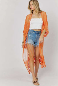 Plus Boho Sheer Lace Kimono Maxi Cardigan