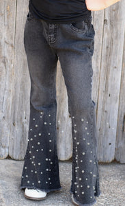 Amy Black Bootcut Denim Jeans w/ Pear Detail