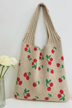 Load image into Gallery viewer, Cherry Pattern Knitted Woven Crochet Tote Bag