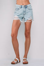 Load image into Gallery viewer, High Rise Distressed Denim Shorts with Frayed Hem - Sneak Peek Denim
