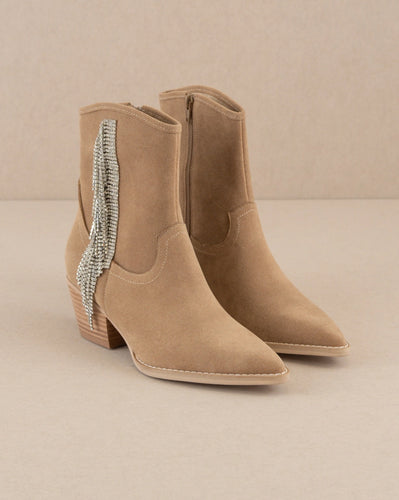 The Rowan Khaki | Rhinestone Fringe Cowboy Western Boot