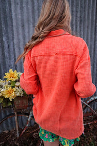 Quinn Double Gauze Oversized Button Shirt - Orange