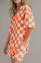Load image into Gallery viewer, Checkered Print V Neck Top &amp; Shorts Lounge Set