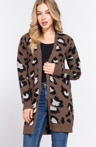 Long Sleeve Animal Print Jacquard Sweater Cardigan