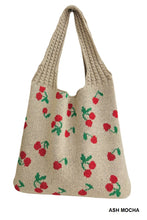Load image into Gallery viewer, Cherry Pattern Knitted Woven Crochet Tote Bag