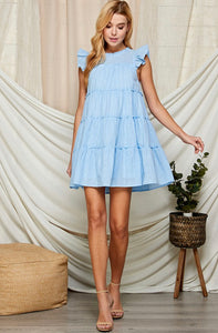 Periwinkle Tiered Babydoll Style Lined Dress