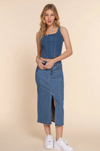 Front Lined Detail Back Zipper Stretch Denim Cami Top