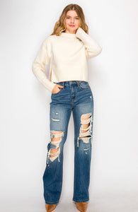 Hybrid Stretch Ripped Relaxed Flare Jeans