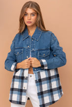 Load image into Gallery viewer, Denim Quilted Plaid Mix Oversized Jacket