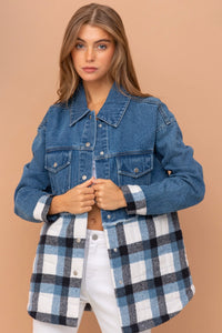 Denim Quilted Plaid Mix Oversized Jacket