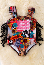 Load image into Gallery viewer, Howdy Western Printed Swimsuit with Side Fringe