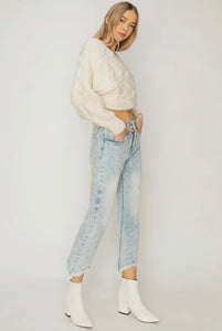 High Rise Stretch Crop Flare with Frayed Hem Jeans