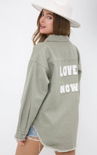 Load image into Gallery viewer, Garment Washed Twill Button Up Patchwork Love Now