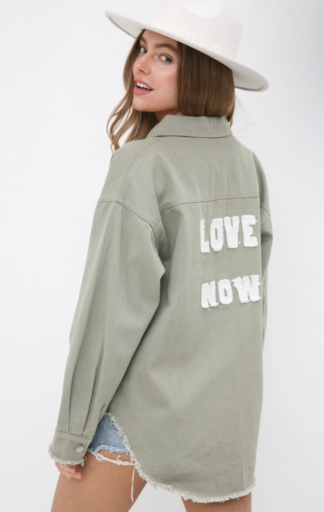 Garment Washed Twill Button Up Patchwork Love Now