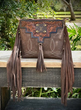 Load image into Gallery viewer, Upcycled Lv Leather Suede Boot Stitch Fringe Crossbody Bag