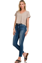 Load image into Gallery viewer, Soft Melange V-Neck Drop Shoulder Cropped Top