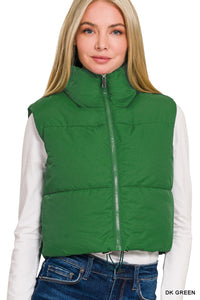 Puffer Cropped Vest - Green