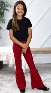 Girls Red Ruffle My Feathers Flare Pants With Ruffle, Black