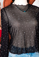 Load image into Gallery viewer, Fashion-W Rhinestone Sheer Mesh Slim Fit Long Sleeve Top