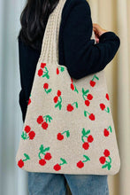 Load image into Gallery viewer, Cherry Pattern Knitted Woven Crochet Tote Bag