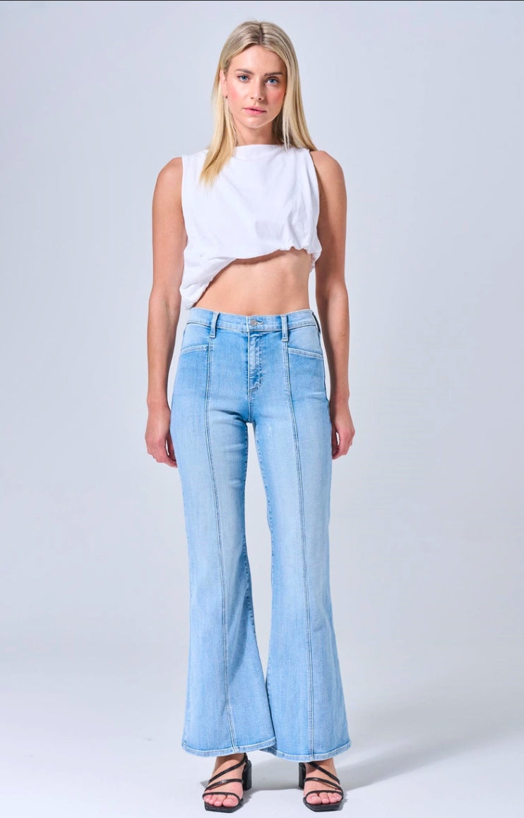 High Rise Ultra Stretch Flare with Center Seams - Sneak Peek Denim