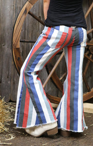 Multi-Color Stripe Printed Bootcut Denim Pants