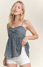 Load image into Gallery viewer, Bow Accent Distressed Washed Denim Top