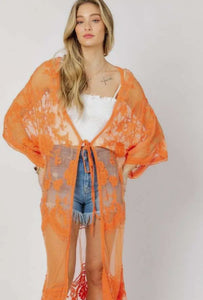 Plus Boho Sheer Lace Kimono Maxi Cardigan