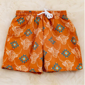 Rust Orange Highland Cow Printed Boys Trunks