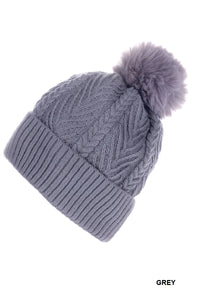 Warm Woven Knitted Lined Pom Beanie