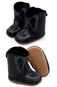 Black Pleather Baby Boots with Velcro