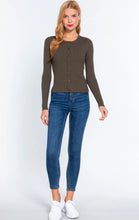 Load image into Gallery viewer, Long Sleeve Crew Neck Button Down Basic Cardigan