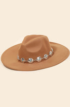 Load image into Gallery viewer, Concho Chain Strap Flat Brim Fedora Fashion Hat