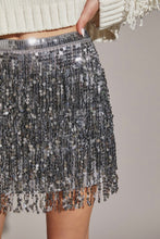 Load image into Gallery viewer, Silver Sequin Mini Skirt