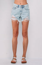 Load image into Gallery viewer, High Rise Distressed Denim Shorts with Frayed Hem - Sneak Peek Denim