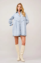 Load image into Gallery viewer, Washed Denim Puff 3/4 Slv Snap Up Shirt Dress