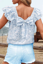 Load image into Gallery viewer, Floral Ruffle Short Sleeve Square Neck Bow Back Top