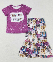 Load image into Gallery viewer, Girls’ Singer Purple Top Flare Pants Clothes Set